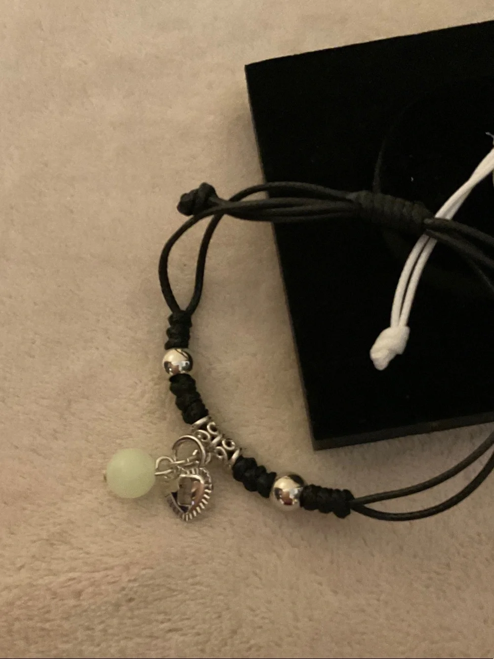 Black & White Cord Charm Bracelet Set with Silver Accents